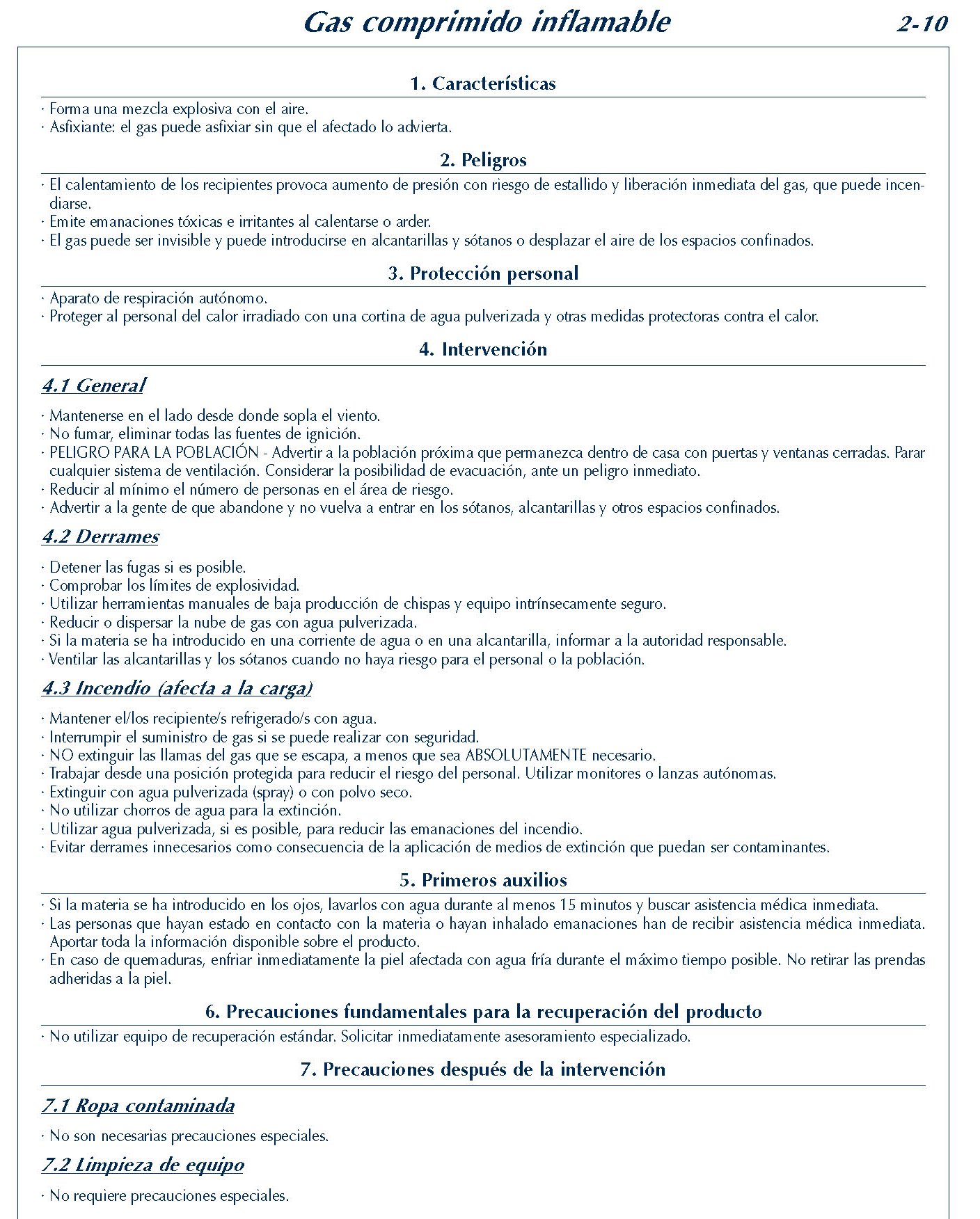 111 FICHA 2-10 GAS COMPRIMIDO INFLAMABLE FICHAS EMERGENCIA